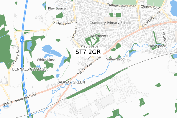 ST7 2GR map - small scale - OS Open Zoomstack (Ordnance Survey)