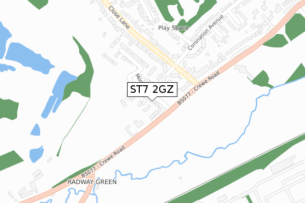 ST7 2GZ map - large scale - OS Open Zoomstack (Ordnance Survey)