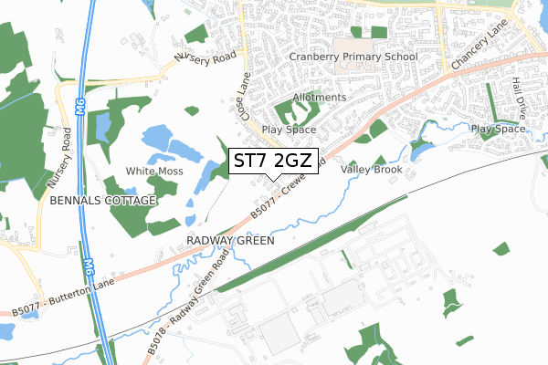 ST7 2GZ map - small scale - OS Open Zoomstack (Ordnance Survey)