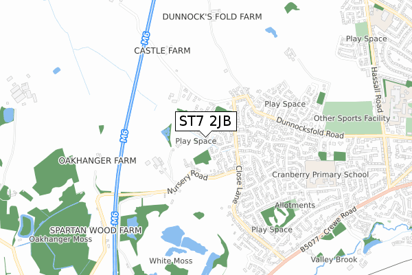 ST7 2JB map - small scale - OS Open Zoomstack (Ordnance Survey)