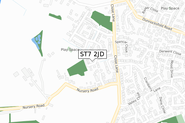 ST7 2JD map - large scale - OS Open Zoomstack (Ordnance Survey)