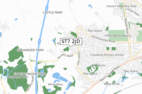 ST7 2JD map - small scale - OS Open Zoomstack (Ordnance Survey)