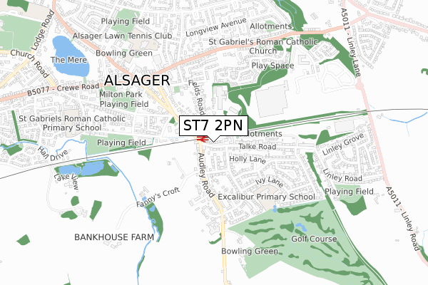 ST7 2PN map - small scale - OS Open Zoomstack (Ordnance Survey)