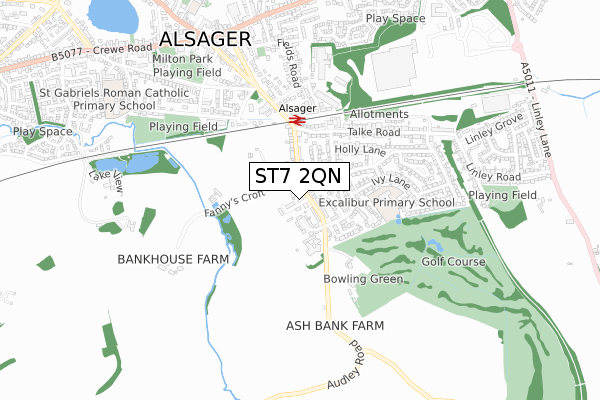 ST7 2QN map - small scale - OS Open Zoomstack (Ordnance Survey)