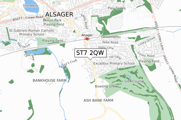 ST7 2QW map - small scale - OS Open Zoomstack (Ordnance Survey)