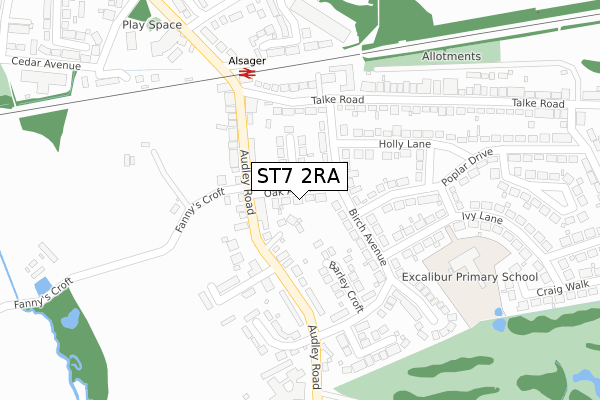 ST7 2RA map - large scale - OS Open Zoomstack (Ordnance Survey)