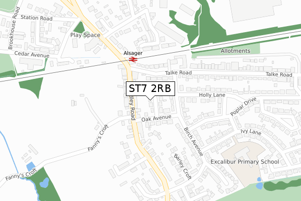 ST7 2RB map - large scale - OS Open Zoomstack (Ordnance Survey)