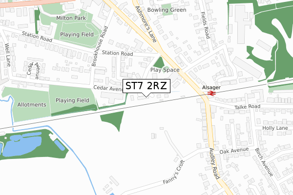 ST7 2RZ map - large scale - OS Open Zoomstack (Ordnance Survey)