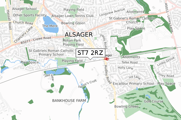 ST7 2RZ map - small scale - OS Open Zoomstack (Ordnance Survey)