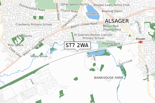 ST7 2WA map - small scale - OS Open Zoomstack (Ordnance Survey)