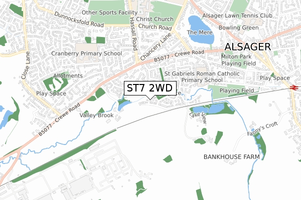 ST7 2WD map - small scale - OS Open Zoomstack (Ordnance Survey)