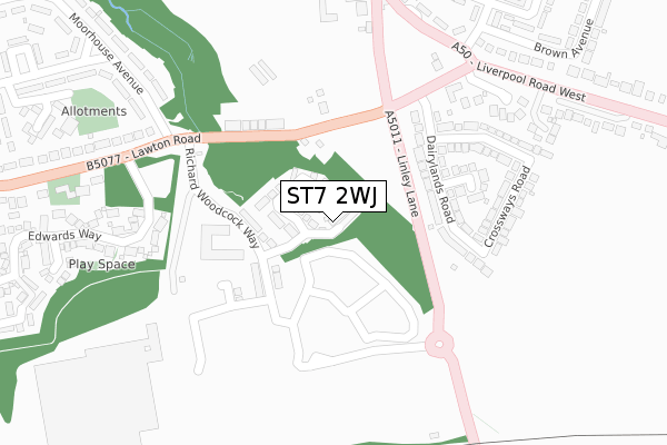 ST7 2WJ map - large scale - OS Open Zoomstack (Ordnance Survey)