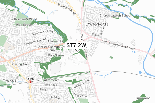 ST7 2WJ map - small scale - OS Open Zoomstack (Ordnance Survey)