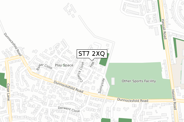 ST7 2XQ map - large scale - OS Open Zoomstack (Ordnance Survey)