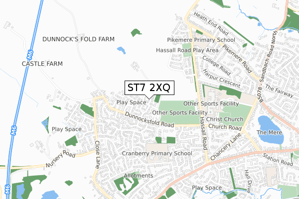 ST7 2XQ map - small scale - OS Open Zoomstack (Ordnance Survey)