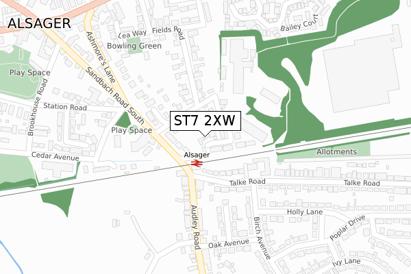 ST7 2XW map - large scale - OS Open Zoomstack (Ordnance Survey)