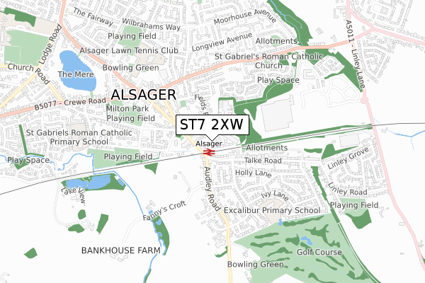 ST7 2XW map - small scale - OS Open Zoomstack (Ordnance Survey)