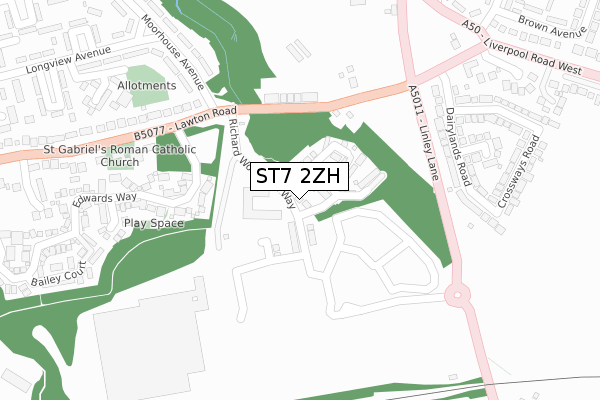 ST7 2ZH map - large scale - OS Open Zoomstack (Ordnance Survey)