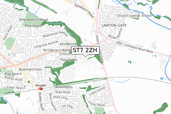 ST7 2ZH map - small scale - OS Open Zoomstack (Ordnance Survey)