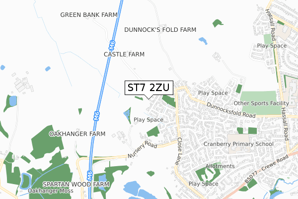 ST7 2ZU map - small scale - OS Open Zoomstack (Ordnance Survey)