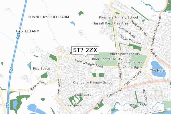 ST7 2ZX map - small scale - OS Open Zoomstack (Ordnance Survey)