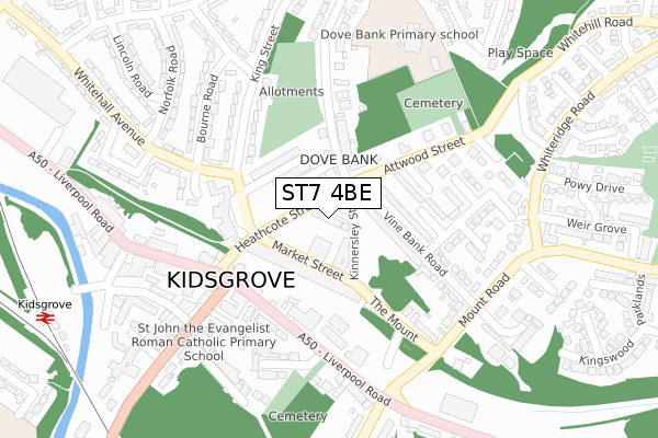 ST7 4BE map - large scale - OS Open Zoomstack (Ordnance Survey)