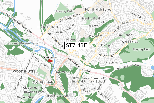 ST7 4BE map - small scale - OS Open Zoomstack (Ordnance Survey)