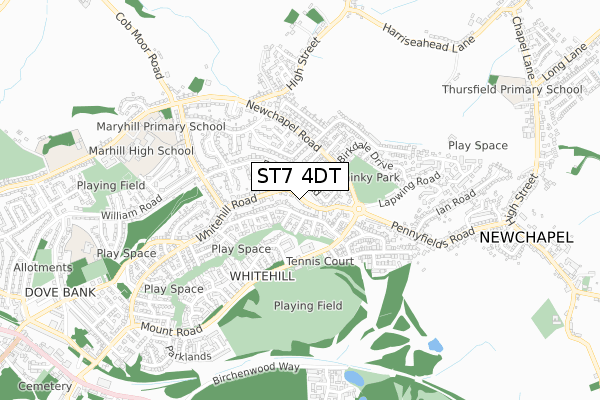 ST7 4DT map - small scale - OS Open Zoomstack (Ordnance Survey)