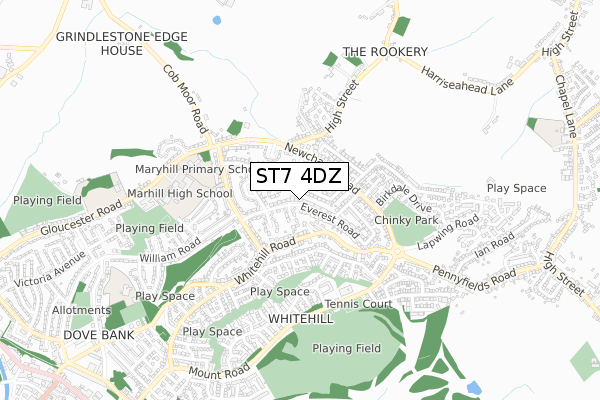 ST7 4DZ map - small scale - OS Open Zoomstack (Ordnance Survey)