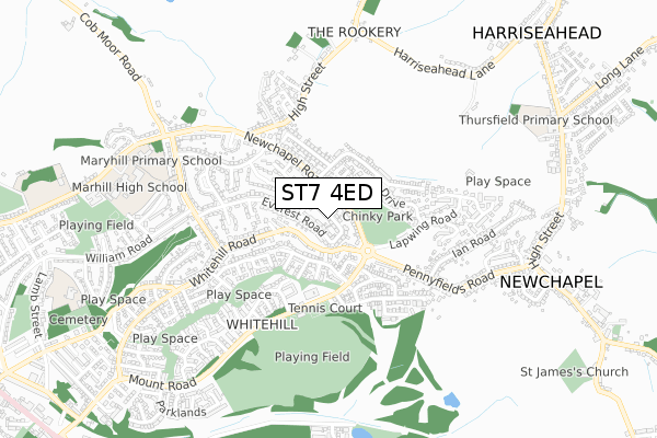 ST7 4ED map - small scale - OS Open Zoomstack (Ordnance Survey)