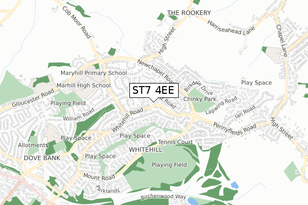 ST7 4EE map - small scale - OS Open Zoomstack (Ordnance Survey)