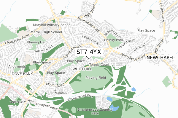 ST7 4YX map - small scale - OS Open Zoomstack (Ordnance Survey)