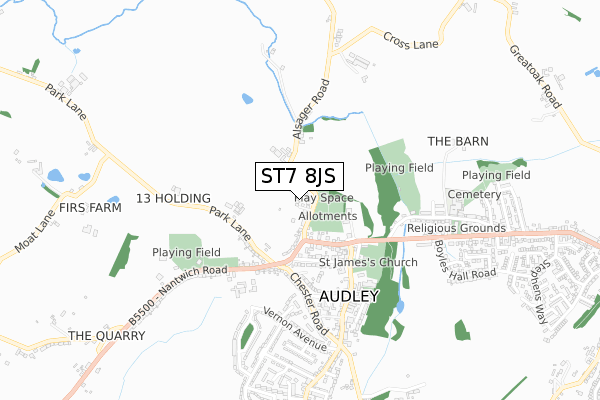 ST7 8JS map - small scale - OS Open Zoomstack (Ordnance Survey)