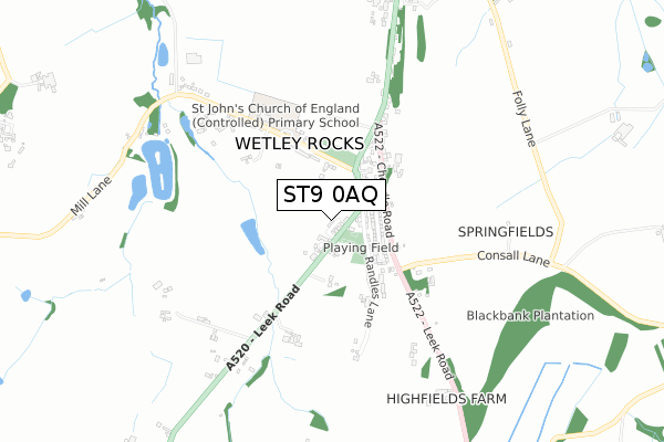 ST9 0AQ map - small scale - OS Open Zoomstack (Ordnance Survey)