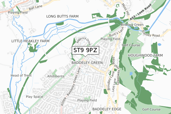 ST9 9PZ map - small scale - OS Open Zoomstack (Ordnance Survey)