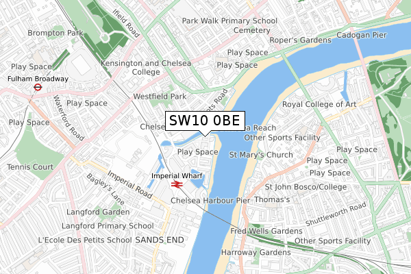 SW10 0BE map - small scale - OS Open Zoomstack (Ordnance Survey)