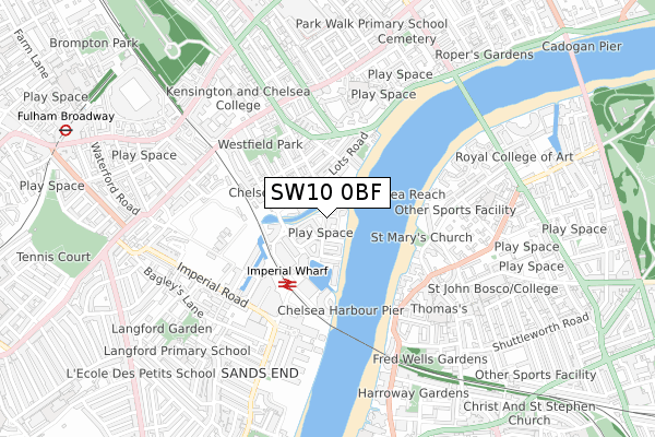 SW10 0BF map - small scale - OS Open Zoomstack (Ordnance Survey)