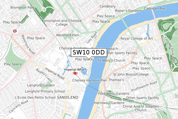 SW10 0DD map - small scale - OS Open Zoomstack (Ordnance Survey)