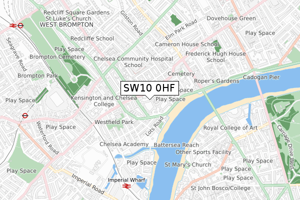 SW10 0HF map - small scale - OS Open Zoomstack (Ordnance Survey)