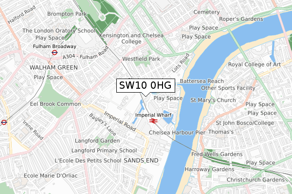 SW10 0HG map - small scale - OS Open Zoomstack (Ordnance Survey)