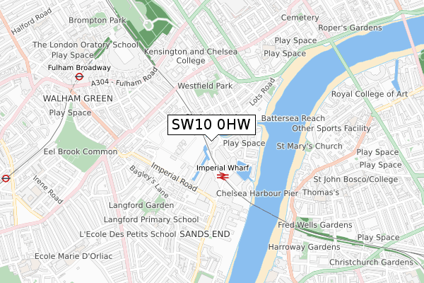 SW10 0HW map - small scale - OS Open Zoomstack (Ordnance Survey)