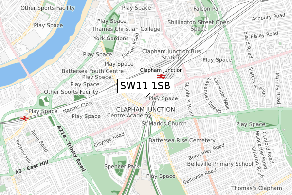 SW11 1SB map - small scale - OS Open Zoomstack (Ordnance Survey)