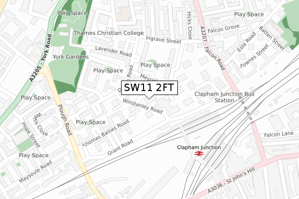 SW11 2FT map - large scale - OS Open Zoomstack (Ordnance Survey)