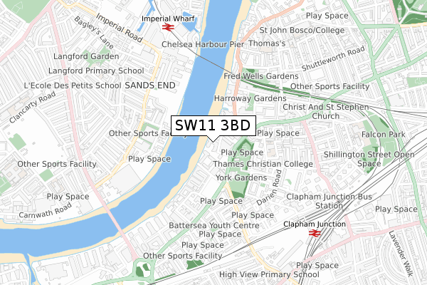 SW11 3BD map - small scale - OS Open Zoomstack (Ordnance Survey)