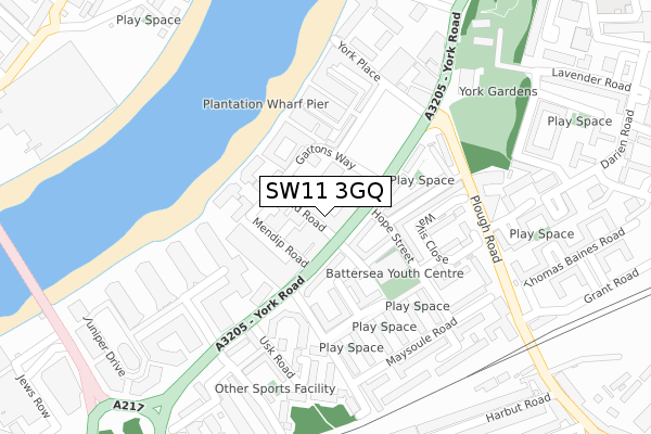 SW11 3GQ map - large scale - OS Open Zoomstack (Ordnance Survey)