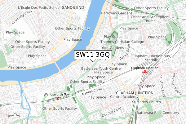 SW11 3GQ map - small scale - OS Open Zoomstack (Ordnance Survey)