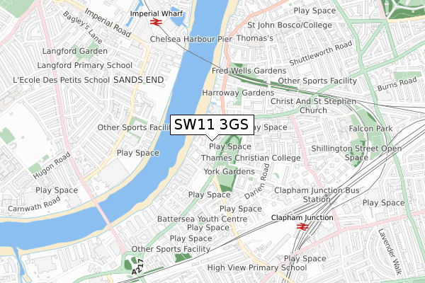 SW11 3GS map - small scale - OS Open Zoomstack (Ordnance Survey)