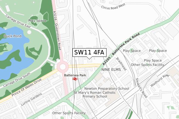 SW11 4FA map - large scale - OS Open Zoomstack (Ordnance Survey)