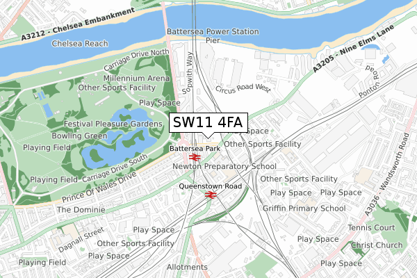 SW11 4FA map - small scale - OS Open Zoomstack (Ordnance Survey)