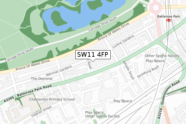 SW11 4FP map - large scale - OS Open Zoomstack (Ordnance Survey)